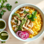 Easy Crockpot Chicken Bowls with Yellow Rice and Cilantro | 30-Minute Prep