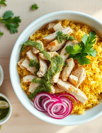 Easy Crockpot Chicken Bowls with Yellow Rice and Cilantro | 30-Minute Prep