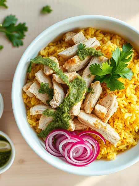 Easy Crockpot Chicken Bowls with Yellow Rice and Cilantro | 30-Minute Prep