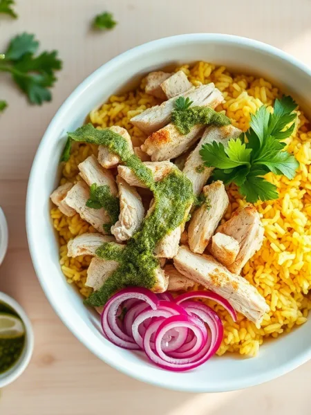 Easy Crockpot Chicken Bowls with Yellow Rice and Cilantro | 30-Minute Prep