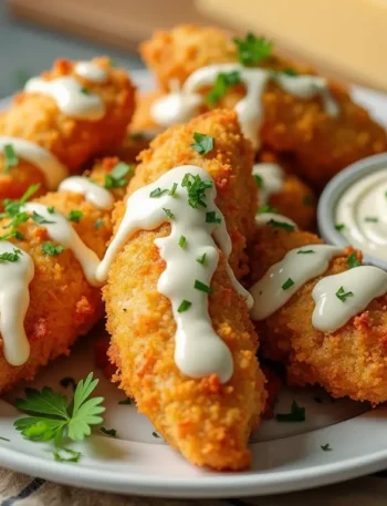 Easy Parmesan Chicken Fingers with Garlic Cheese Sauce 30-Minute Recipe